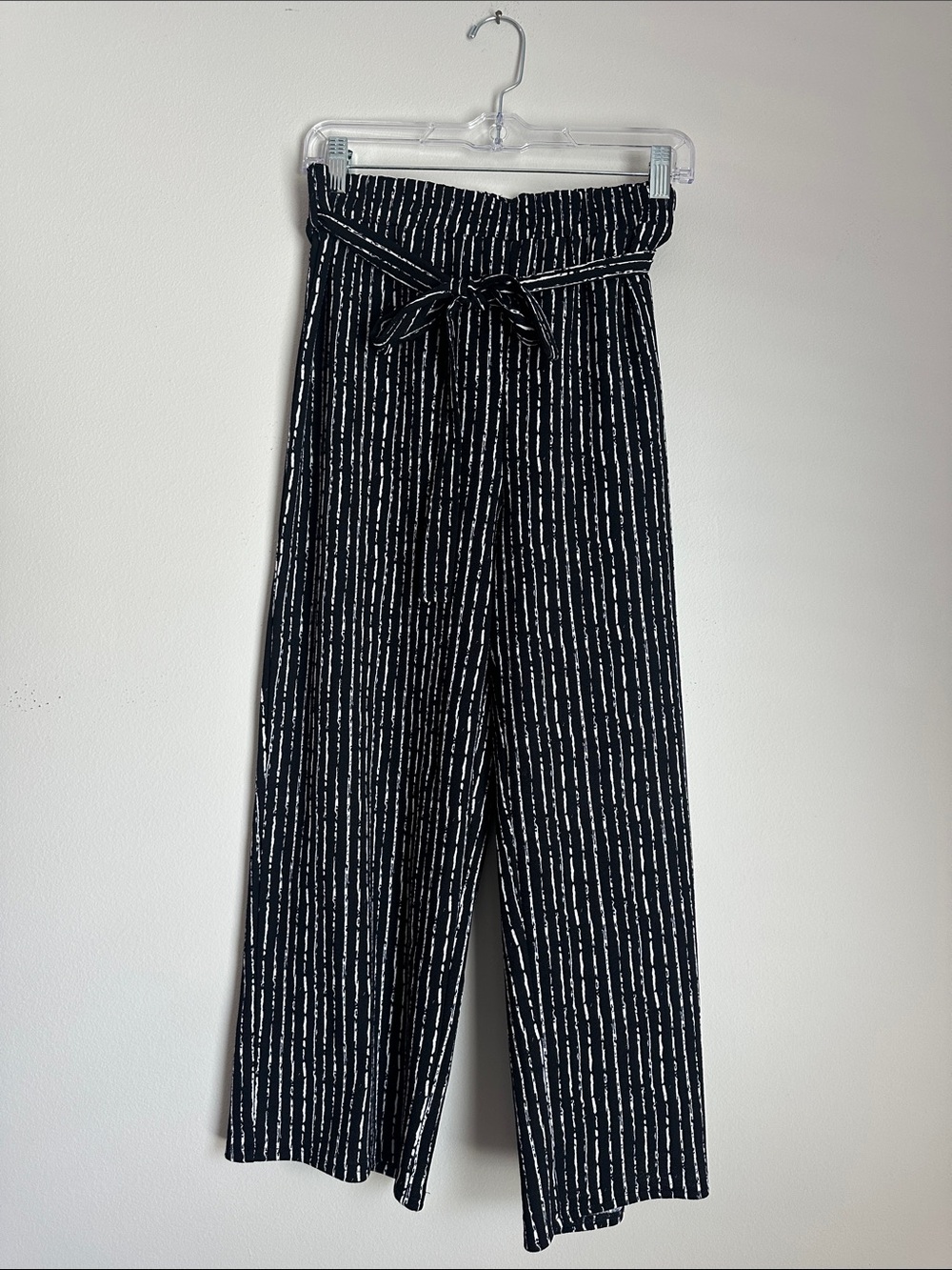 Serengeti Black Wide-Leg Ankle Pants with White Pinstripes